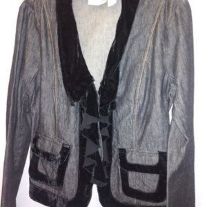 Black Jean Velvet Trim Blazer